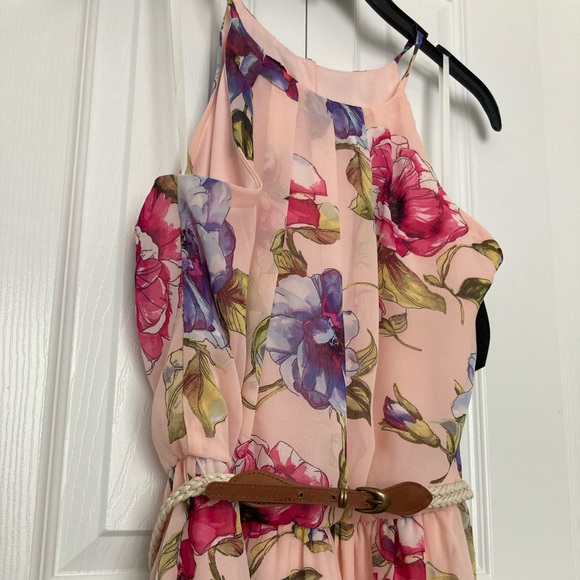 Pink and Purple Floral Dress with Belt - Picture 2 of 5